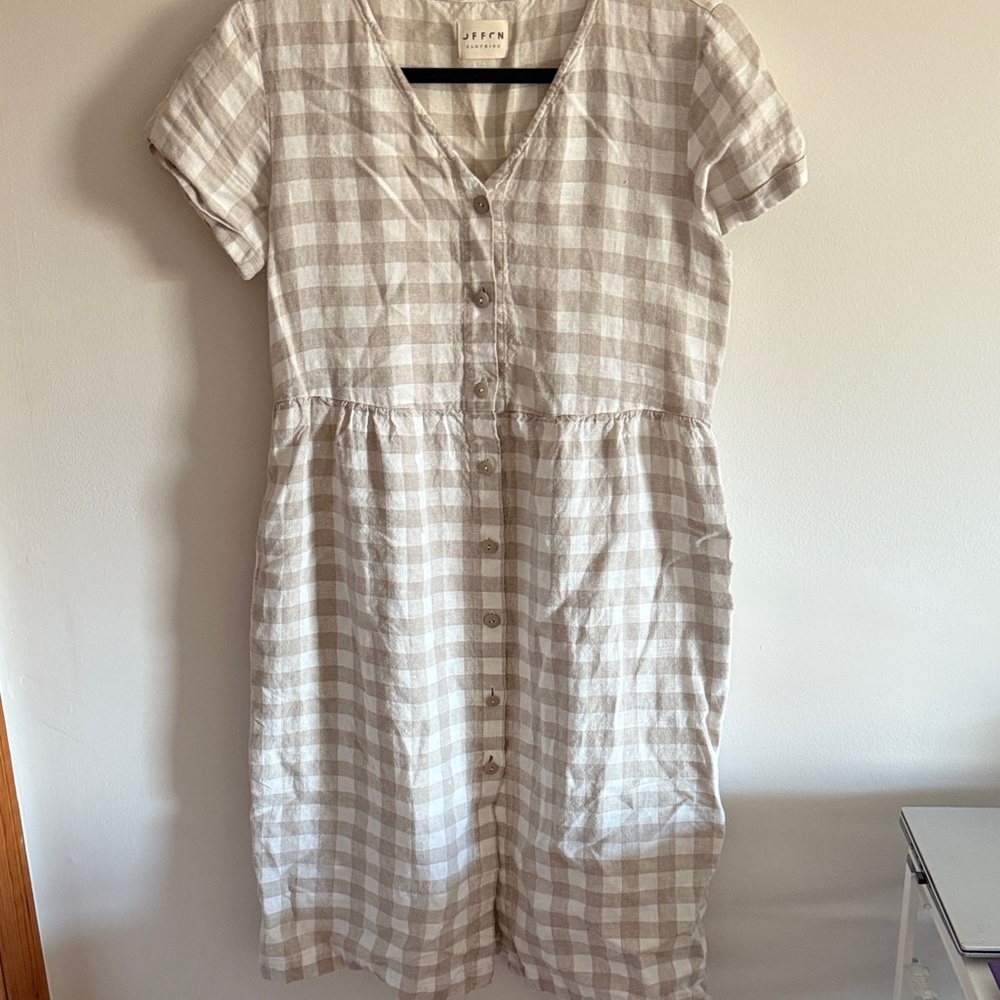Uffen Beige & White Gingham Midi Dress